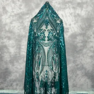 emerald green geometric pattern sequin fabric for African American prom dres