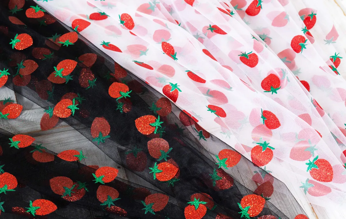 red strawberry fruit mesh fabrics