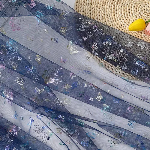 Pink Yellow Green Rainbow 3D Butterfly Mesh Fabric OneYard