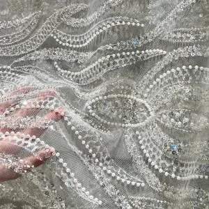 sequins beads pearls wave pattern fabric