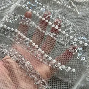 sparkle beading material for bridal gown