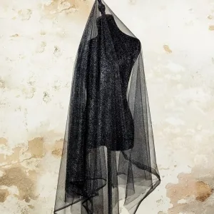 shiny black glitter tulle mesh fabric