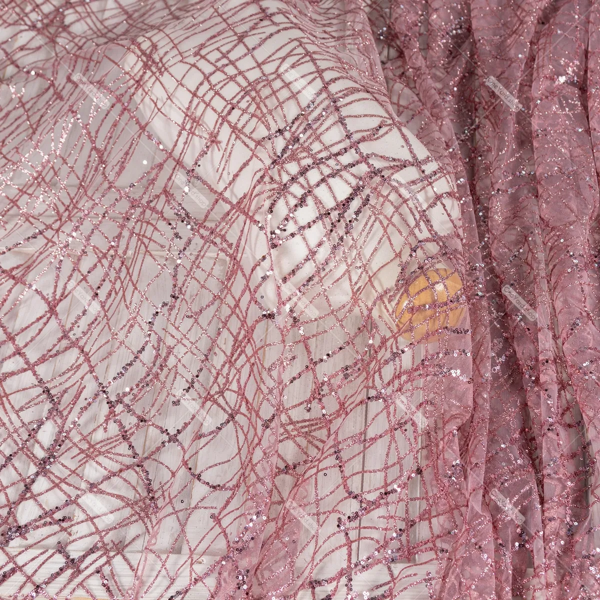 disorganized intricate pattern vintage mauve sequin glitter metallic fabric