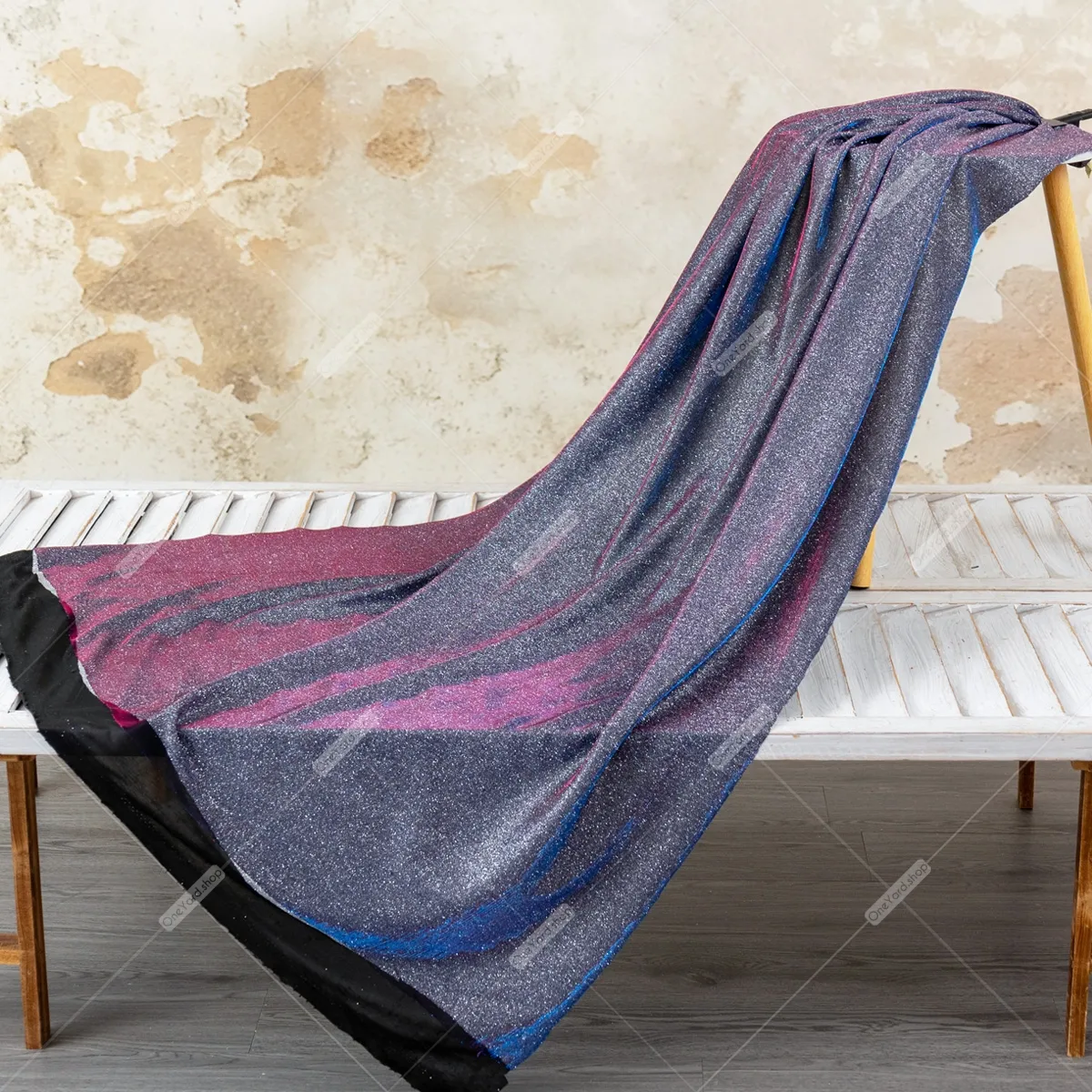 purple with royal blue and fuchsia iridescent lurex fabric with black base