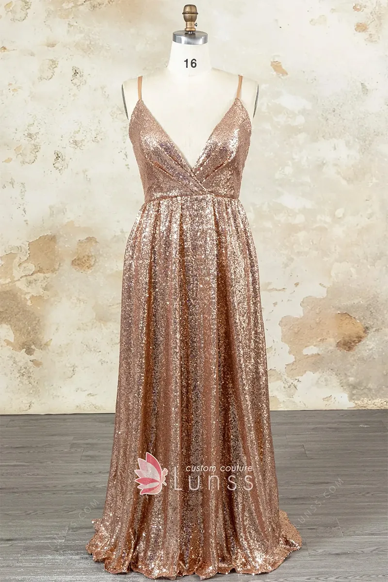vintage bronze color 3mm sequin bridesmaid dress