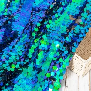 Iridescent Green and Blue 18mm Round Sequin Fabric