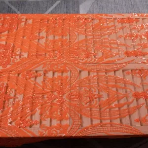 orange geometric pattern sequin fabric