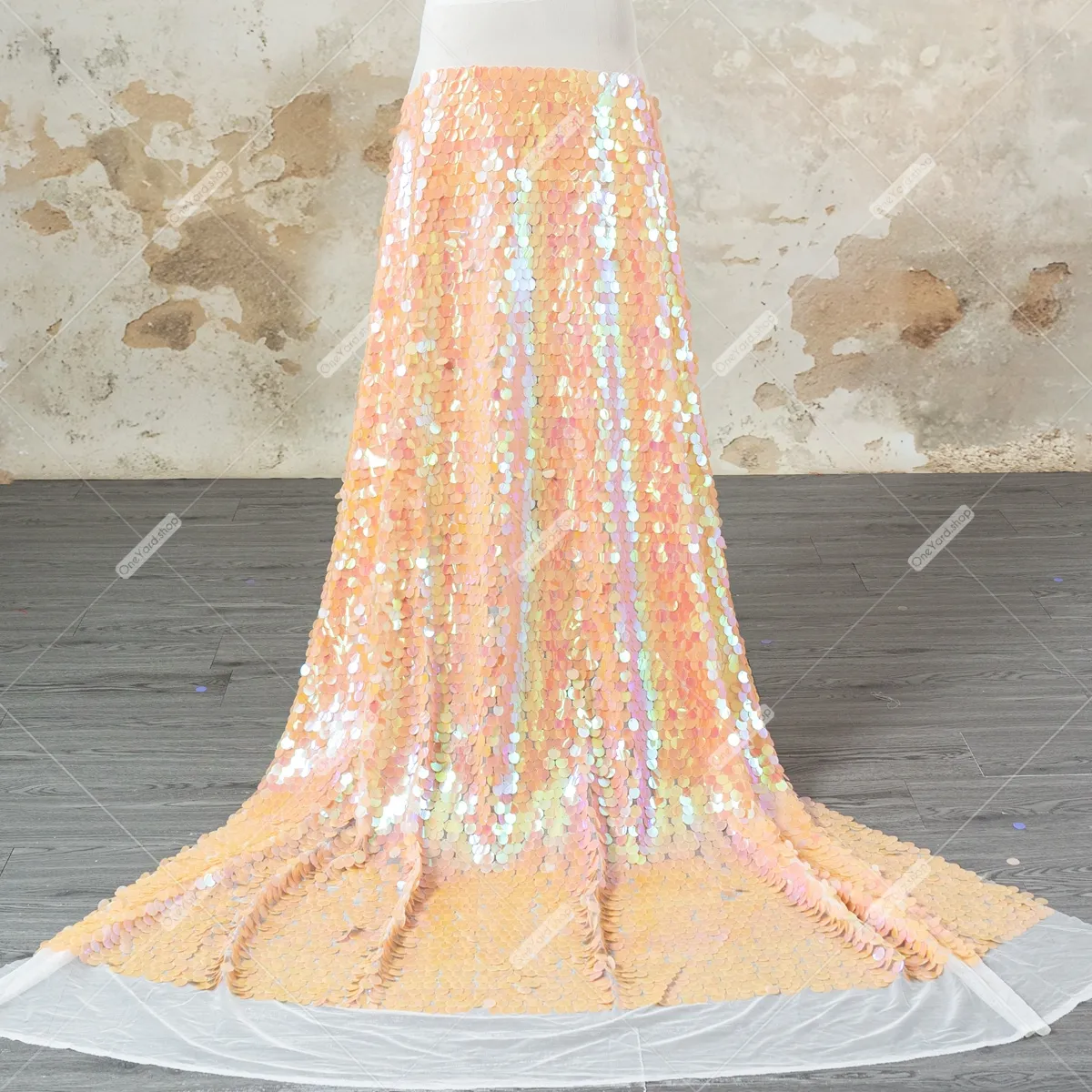 dazzling iridescent tangerine 18mm scale sequin fabric dazzling iridescent tangerine 18mm scale sequin fabric