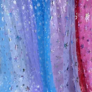 shiny snowflake glued mesh princess dress fabric