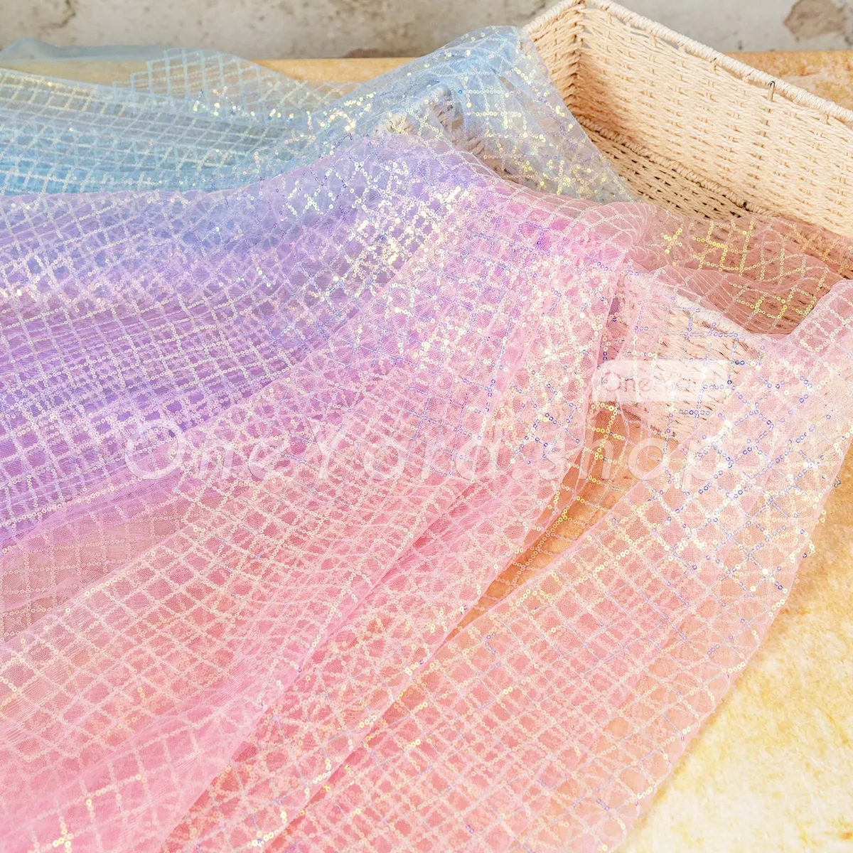 iridescent sequin diamond lattice fabric