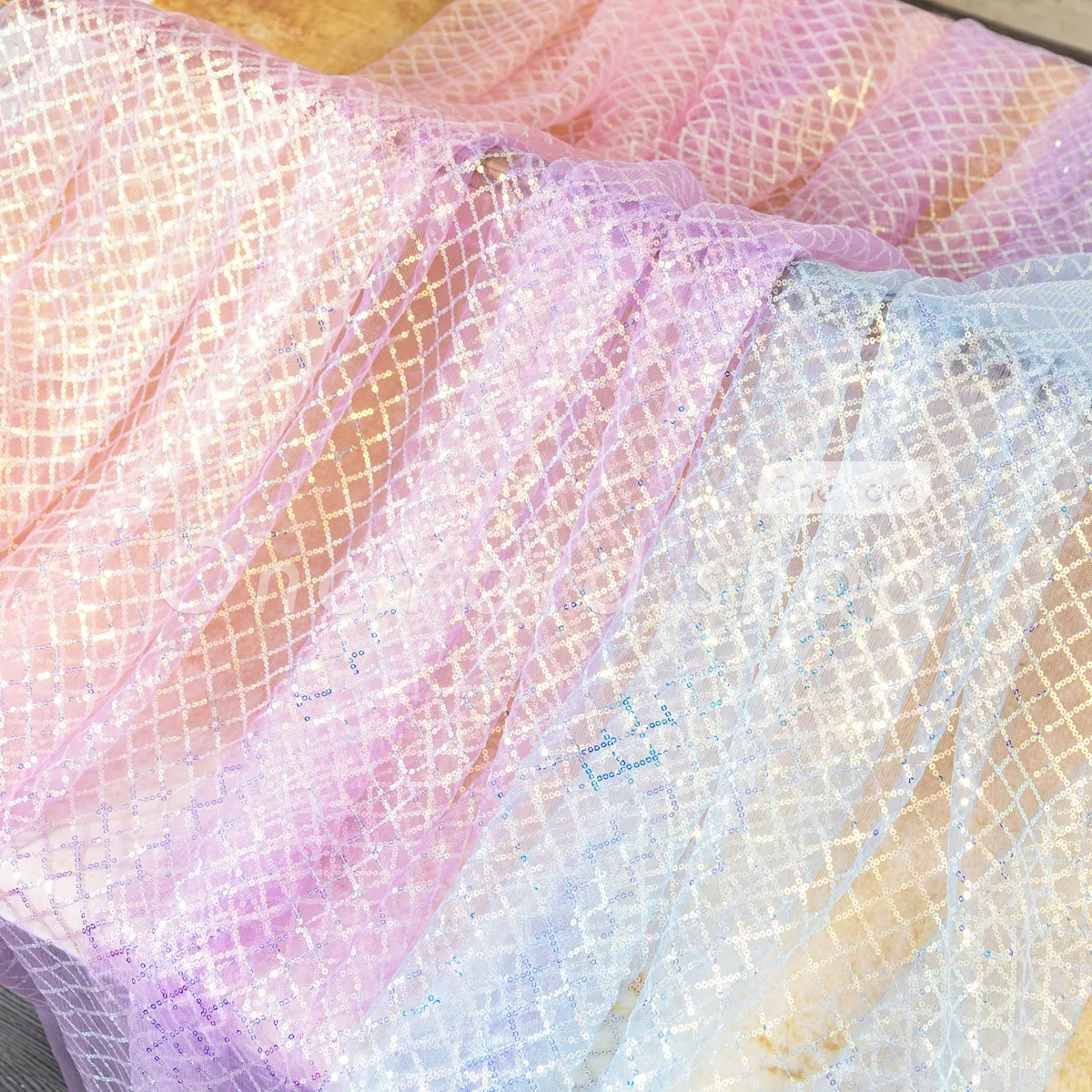 iridescent sequin diamond lattice mesh fabric for event backdrops