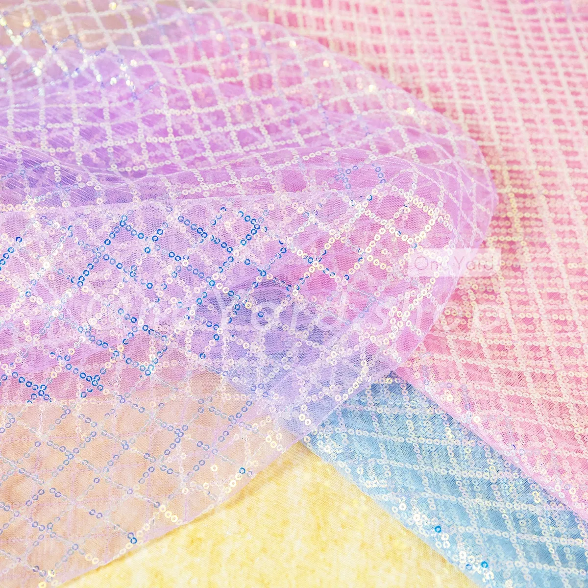 iridescent sequin diamond lattice mesh fabric for festival wear