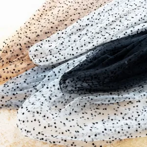black flocked star soft tulle fabric