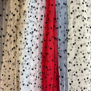 black star flocking mesh girl dress fabric by the yard