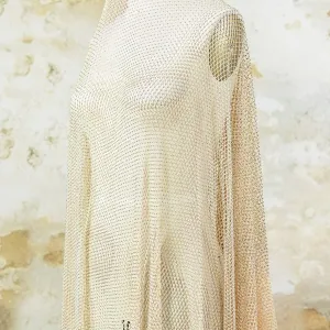 heavy beaded stretch beige netting mesh fabric by the yard