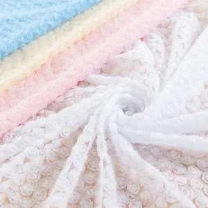 romantic small 3d rosette flower mesh embroidery fabric