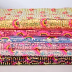 iridescent rainbow sequin fabric colorful tablecloth