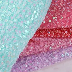 iridescent big and small sequins on mesh decor fabric