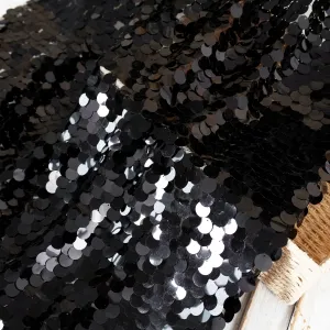 Shiny Black 18mm Mermaid Big Sequin Fabric by the Yard