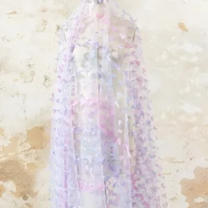 fairytale lilac and lavender ombre color 3d butterflies on mesh fabric