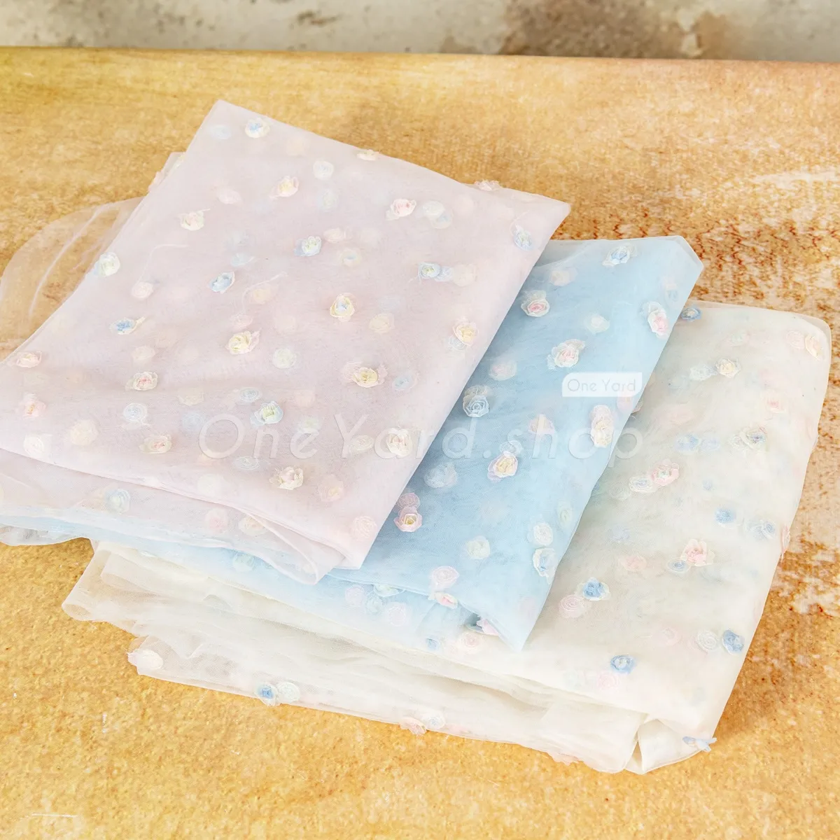 fairy small 3d flower soft embroidery tulle fabric