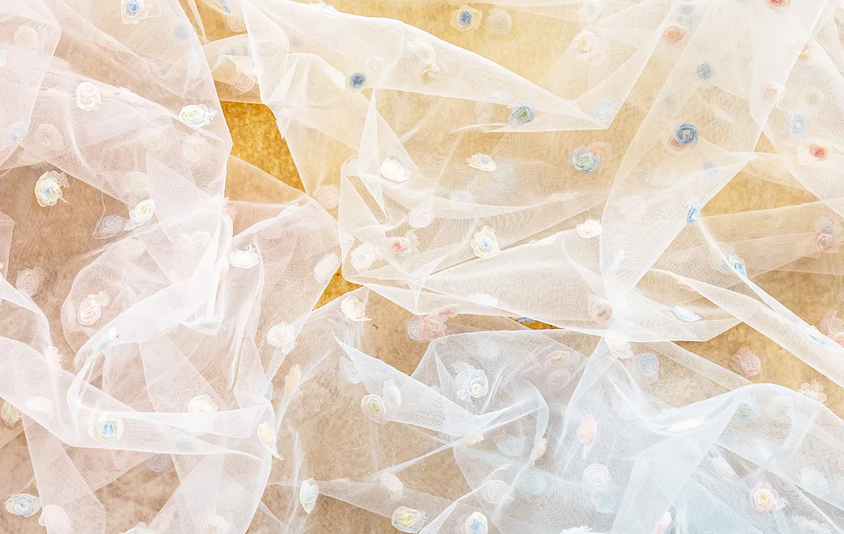 small 3D flower embroidered tulle fabrics