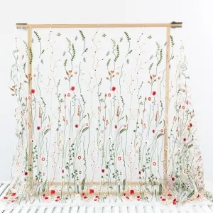 colorful vine floral white mesh embroidery fabric