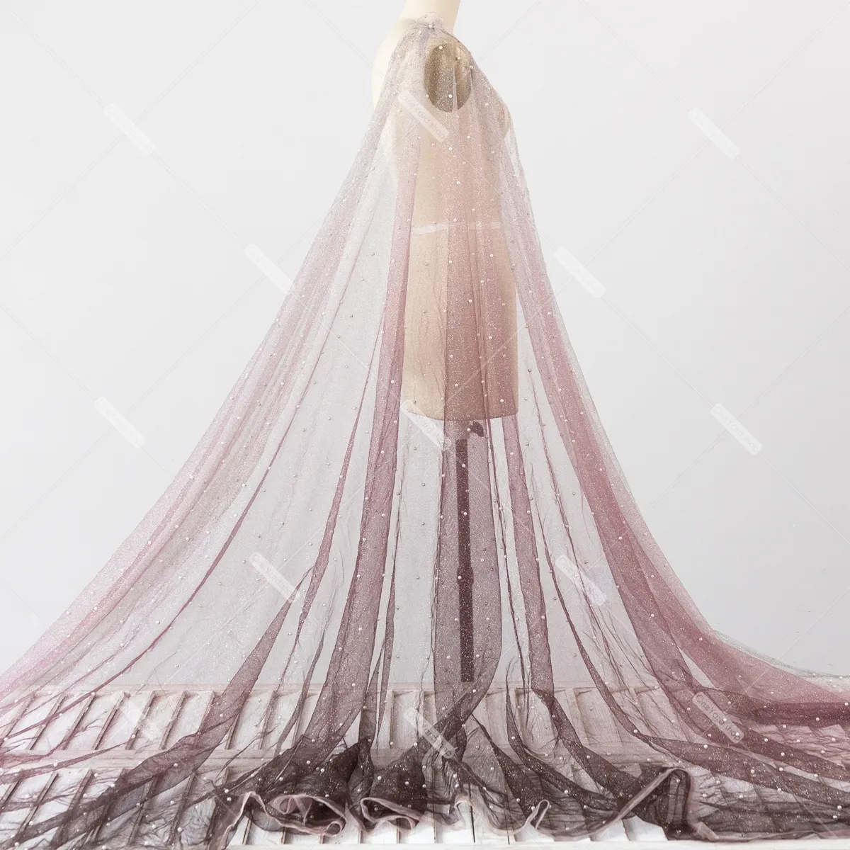 shimmering glitters glued gray to mahogany ombre pearled mesh shimmering glitters glued gray to mahogany ombre pearled mesh