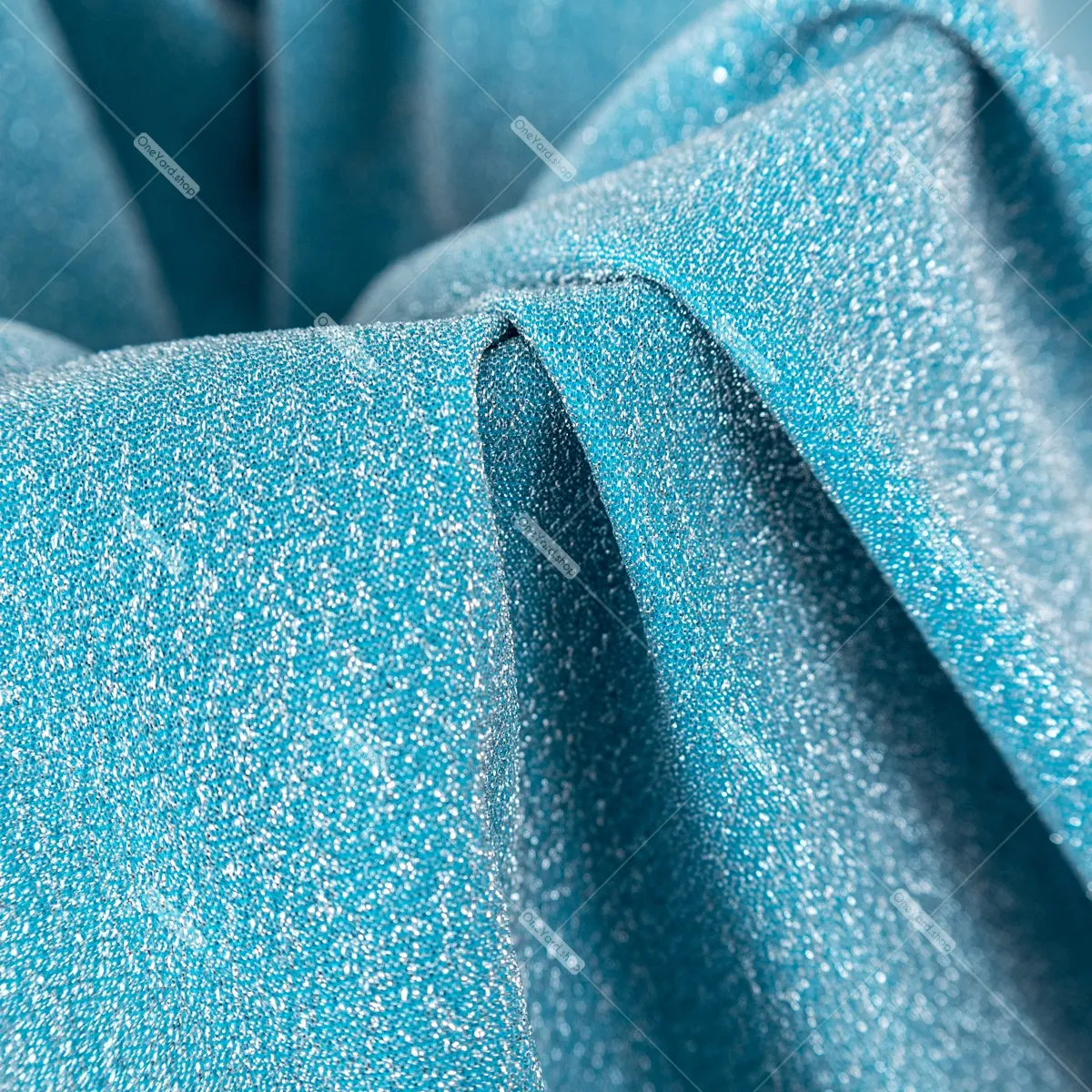 Shiny Metallic Silver Tinsel Aqua Lurex Fabric - OneYard