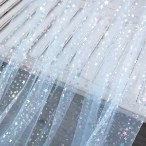 iridescent star printed baby blue tulle mesh fabric