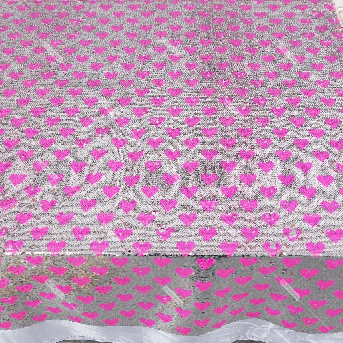 silver and pink heart pattern sequin fabric silver and pink heart pattern 5mm reversible metallic sequin fabric