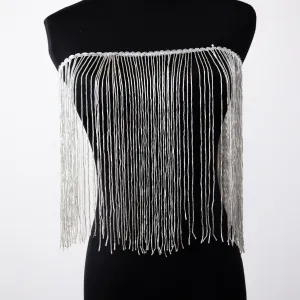 30cm long silver tube bead tassel by the yard