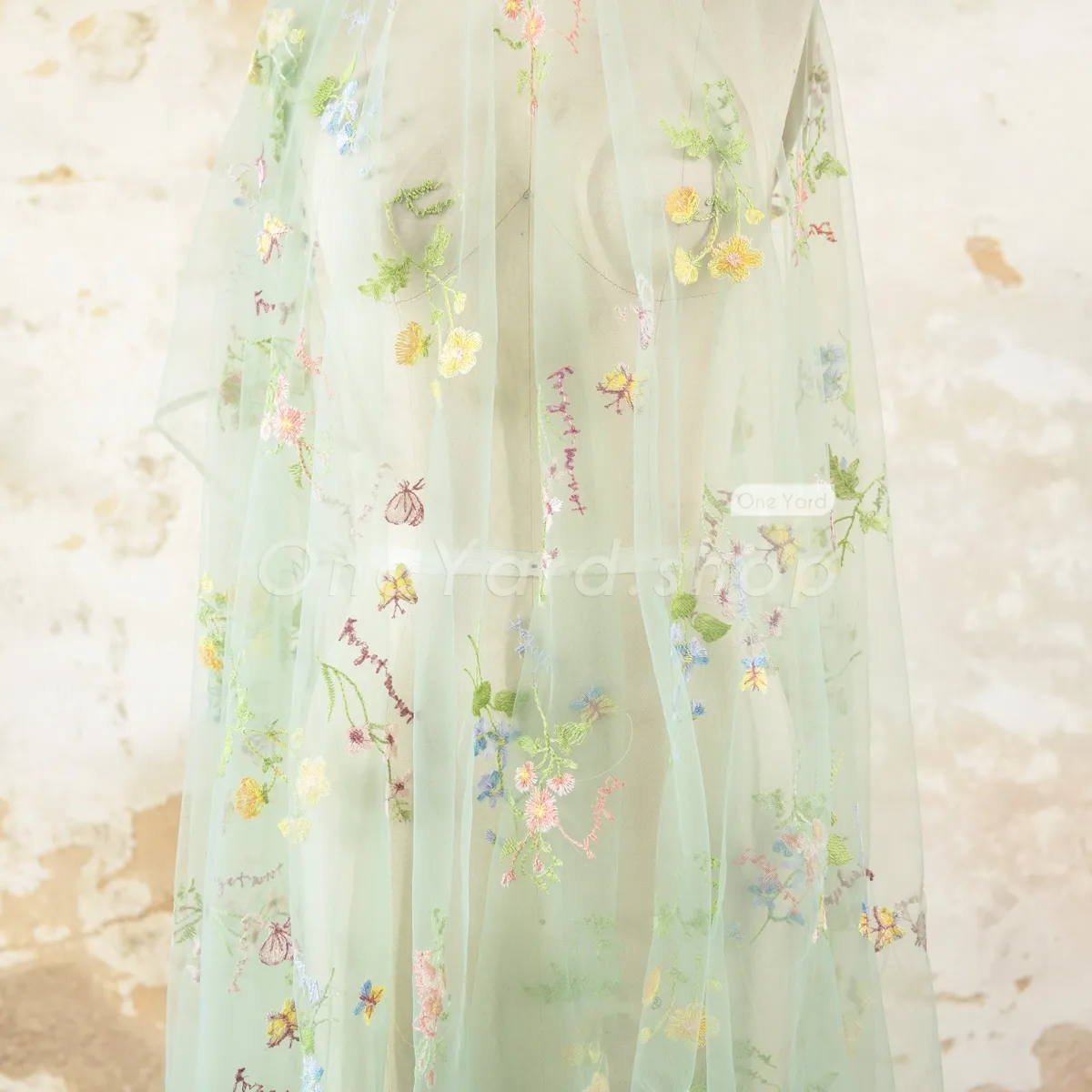 green floral butterfly embroidery fabric for sale by the yard