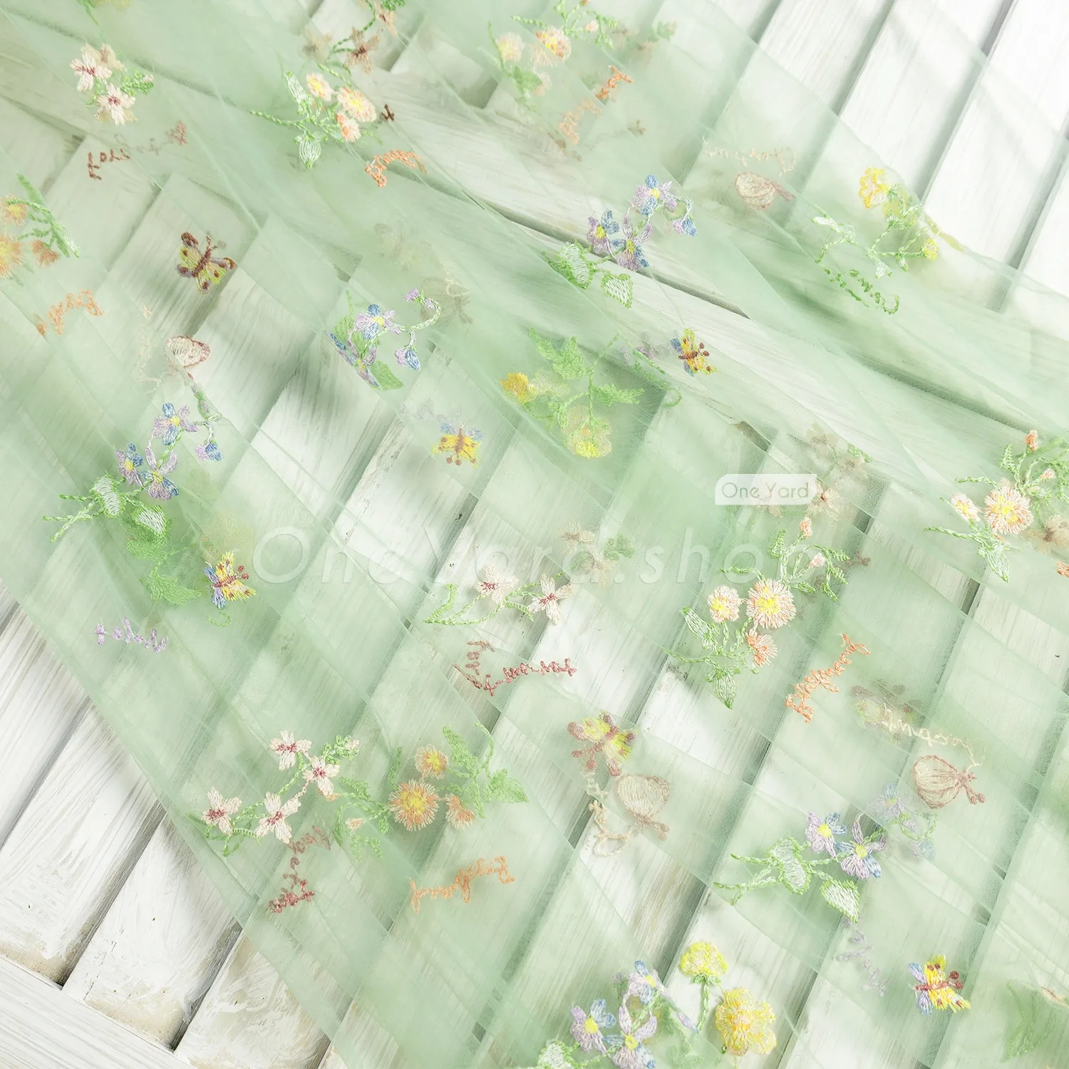 green spring floral embroidery fabric