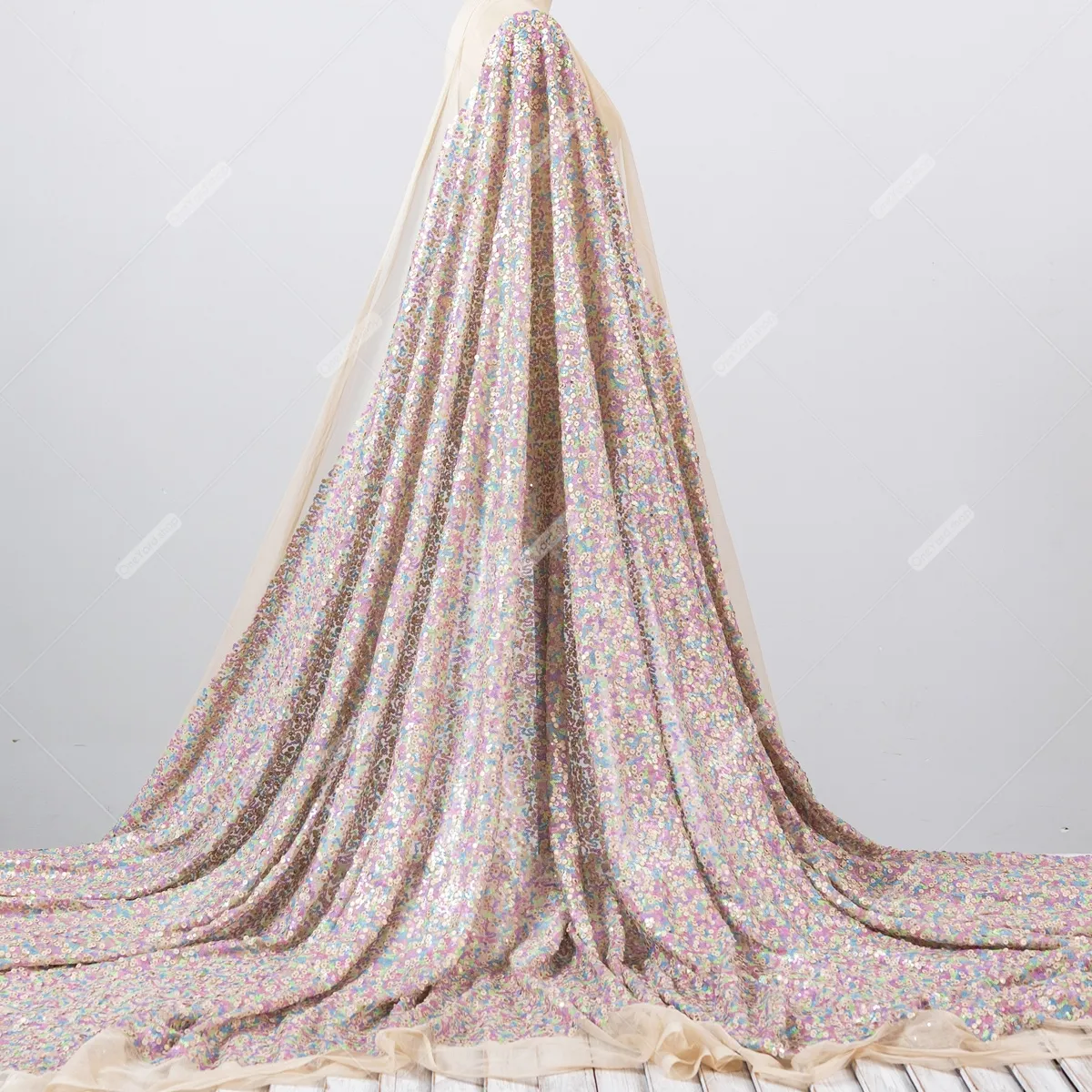 3mm and 9mm colorful vintage mauve sequin fabric