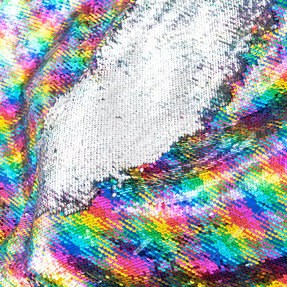 block rainbow and silver reversible metallic sequins