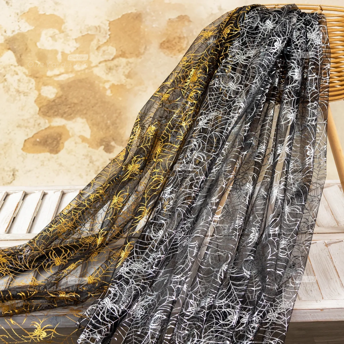 metallic gold silver big spiderweb mesh