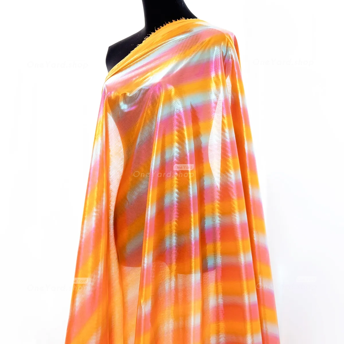 orange and yellow ombre stripe holographic lame fabric