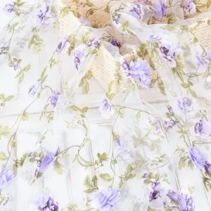 wisteria 3d flower and printing floral organza fabric