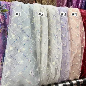 zigzag stripe pattern iridescent sequin mesh fabric