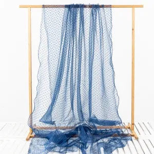 navy flocked dotted lightweight puffy organza fabric