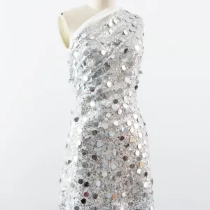 sparkly circular large and small silver sequin fabric