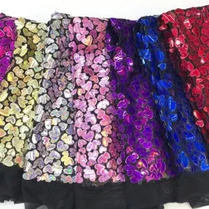 heart printed love pattern sequin attire fabric by the yard