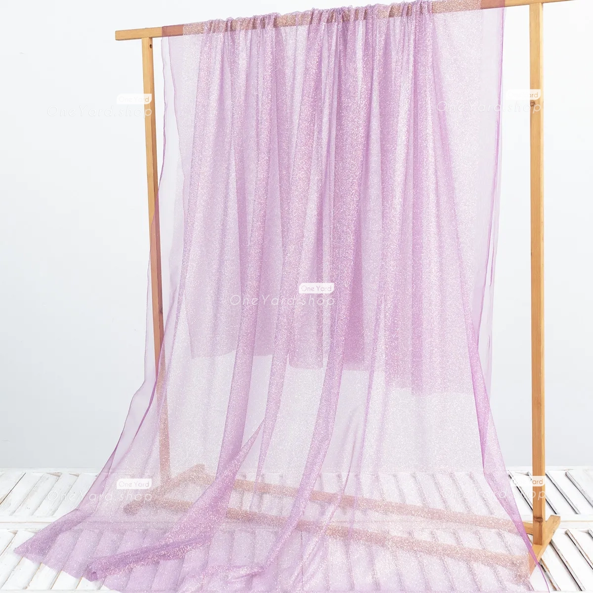 Sparkly Glitter Glued Purple Mesh Lightweight Fabric - OneYard