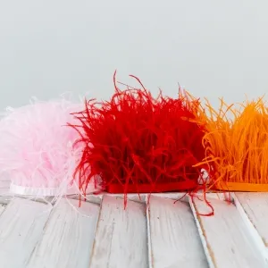 ostrich feather with satin ribbon tape for sale by the yard