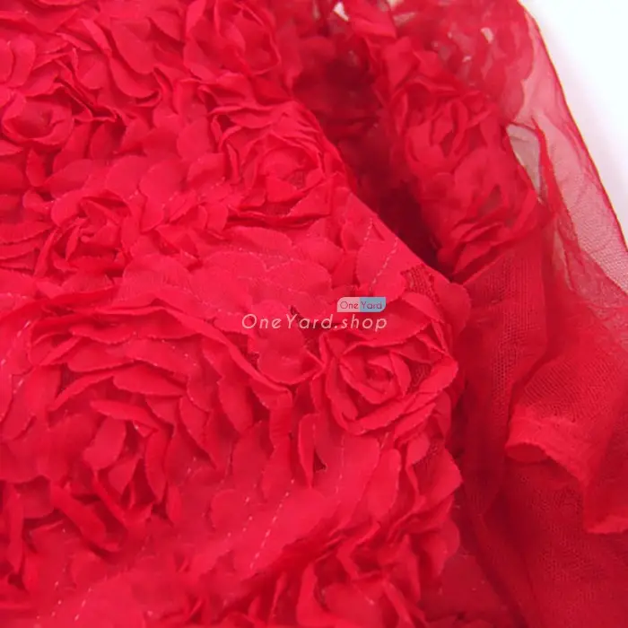bright red soft mesh 3D flower fabric for sale online