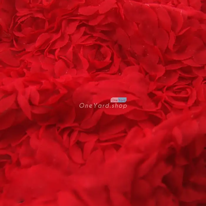 bright red soft mesh 3d flower fabric by the yard
