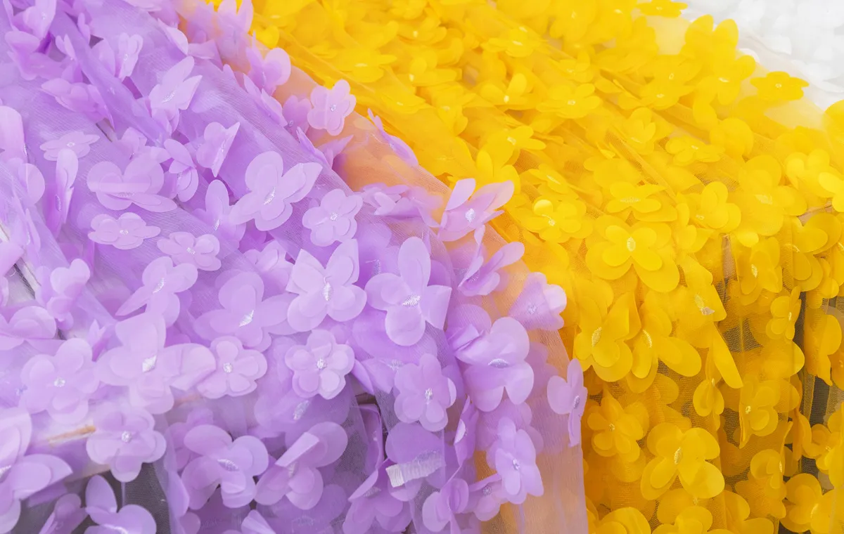 featured soft 3D flower embroidery fabric