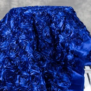 royal blue satin rosettes 3d rose flower dress fabric