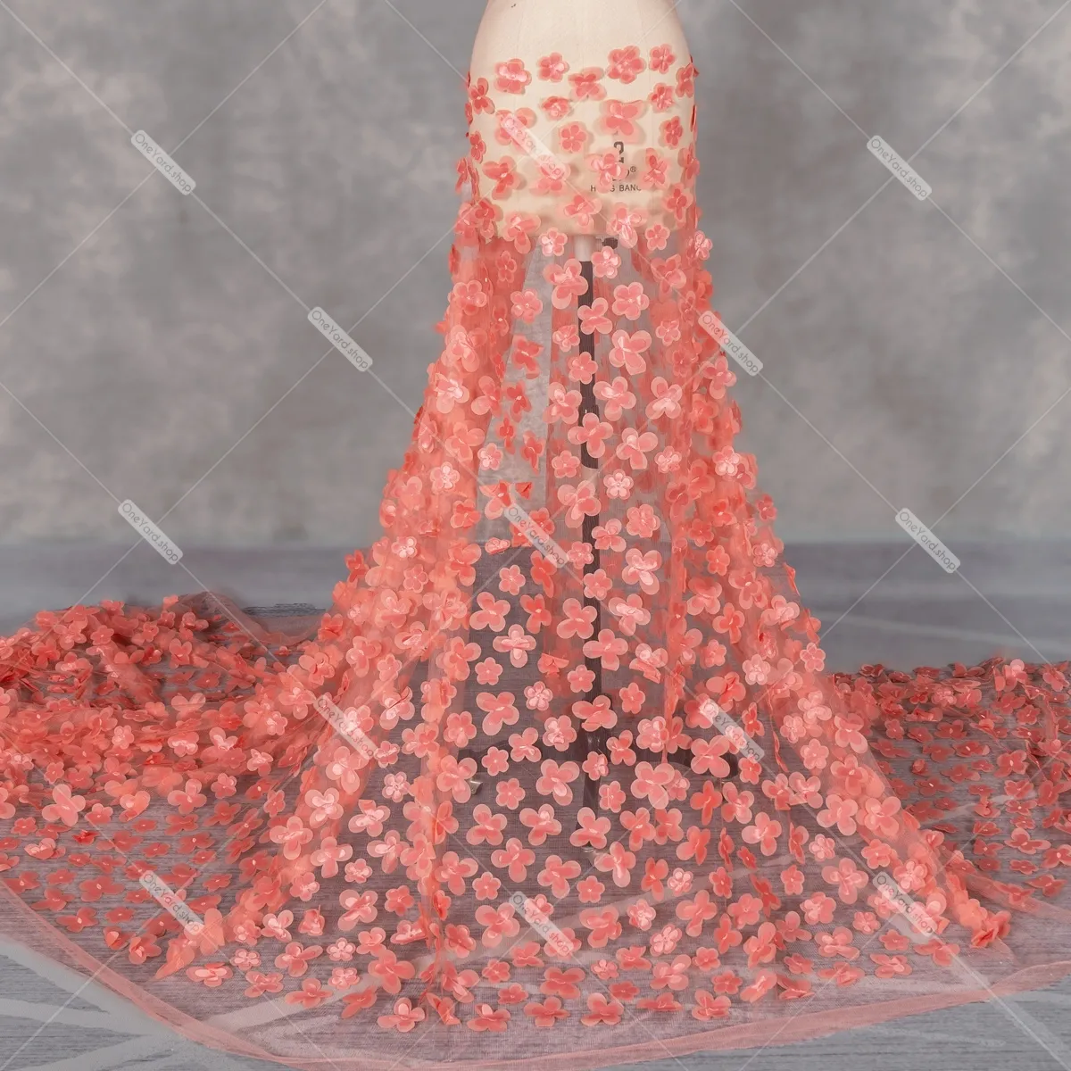 tomato pink four leaf clover 3d embroidery material tomato pink four leaf clover 3d embroidery material